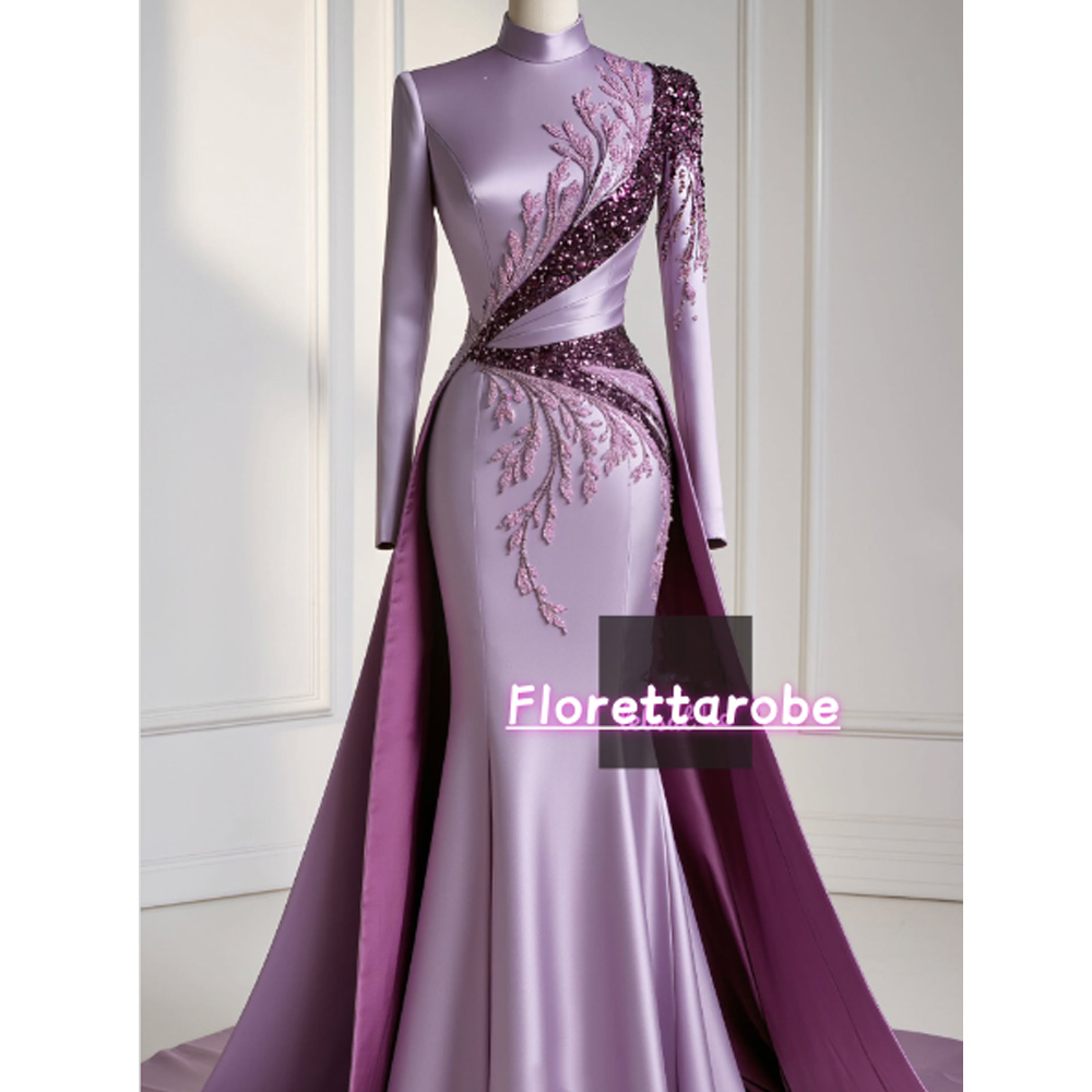 Applique Patch Flower - فستان Florettarobe رائع من الساتان الأرجواني