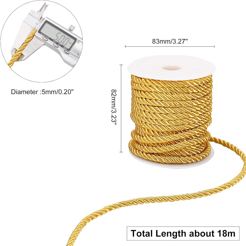 1 لفة 59 قدم الذهب الحبل 5 ملل - مراجعة Cord Trim Twisted وسعره