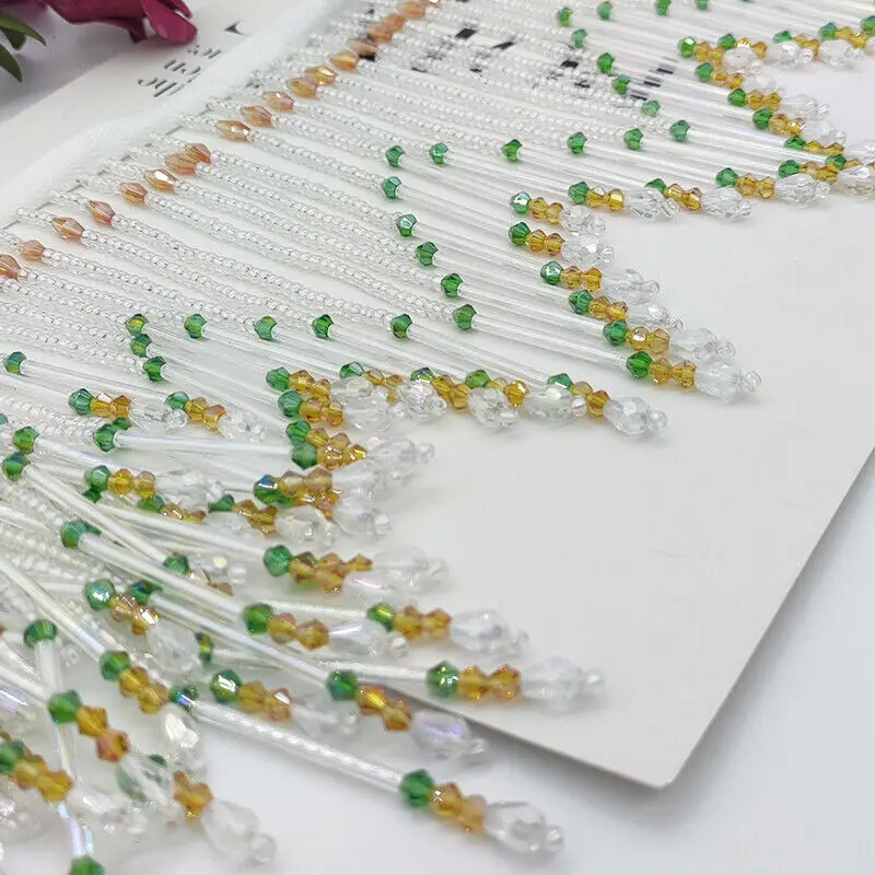 أنبوب زجاجي هامش شرابة 16 سنتي - مراجعة Beaded Trim Fringe وسعره